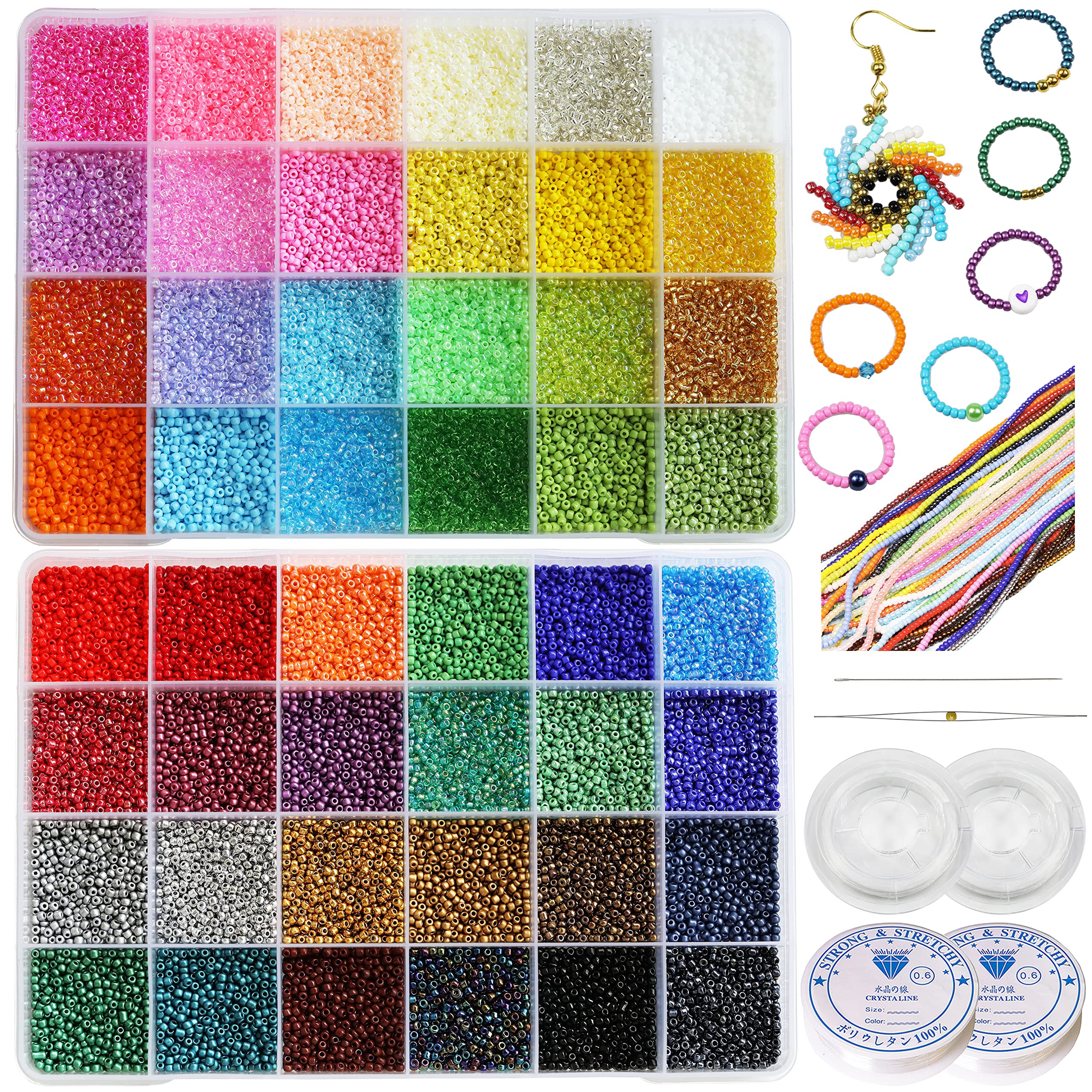 Bala&Fillic Size 2mm Glass Seed Beads About 38400pcs in Box, 48 Color Assortment 12/0 Craft Seed Beads for Making Jewelry Necklace Bracelets Earrings Rings — image 1
