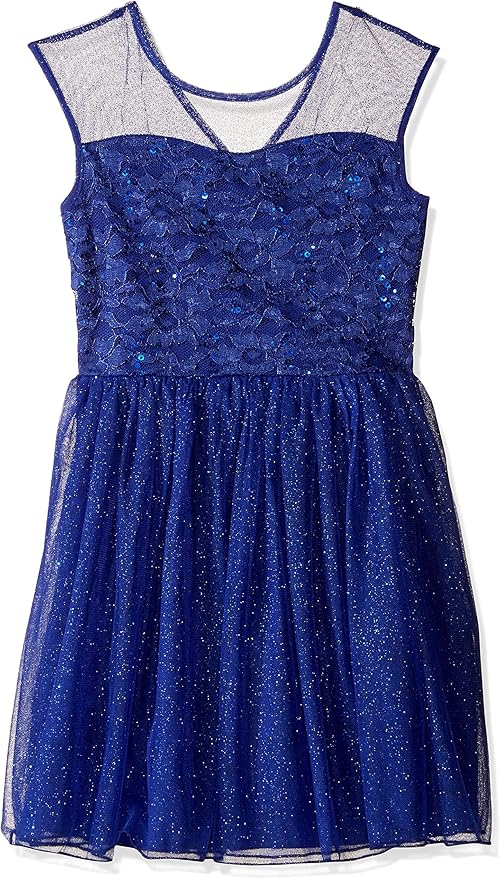 Speechless Girls' Big Glitter Tulle Lace Dress Clothing