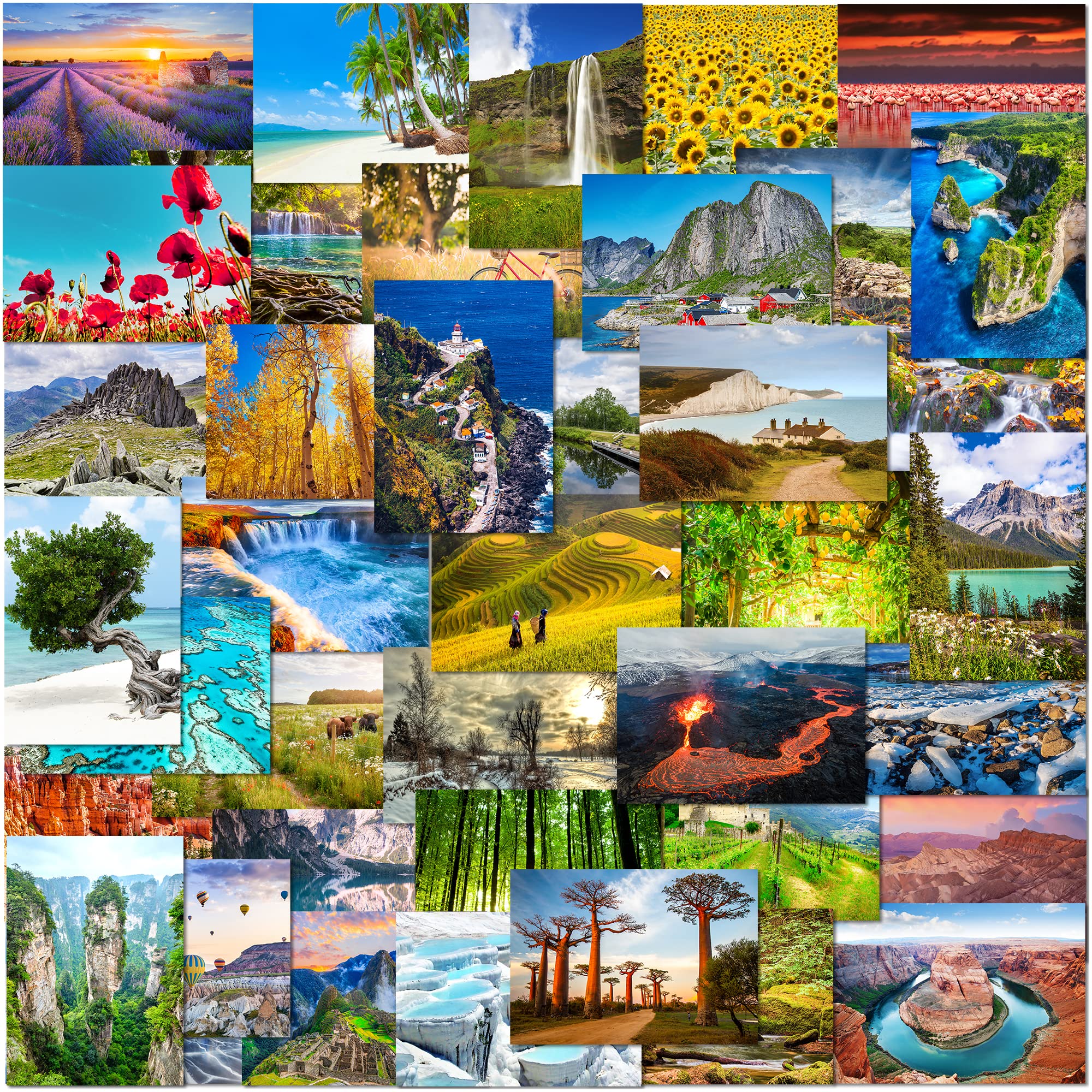 Olivia Samuel 40 x Beautiful Natural Landscapes Postcards Multipack from Photographic images from around the World. Printed in the UK on thick 300gsm eco friendly card.
