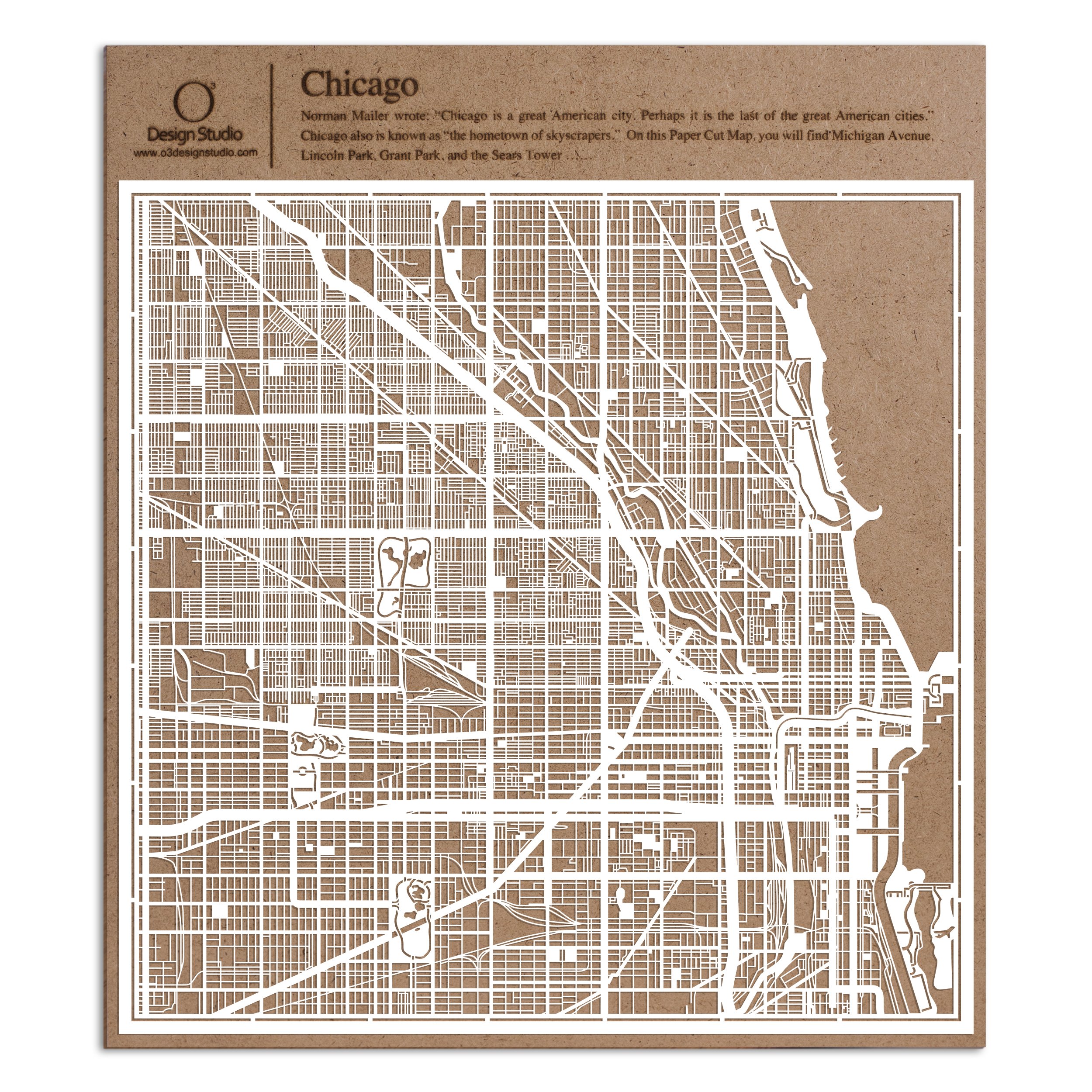 Chicago Paper Cut Map White 30x30 cm Paper Art — image 1