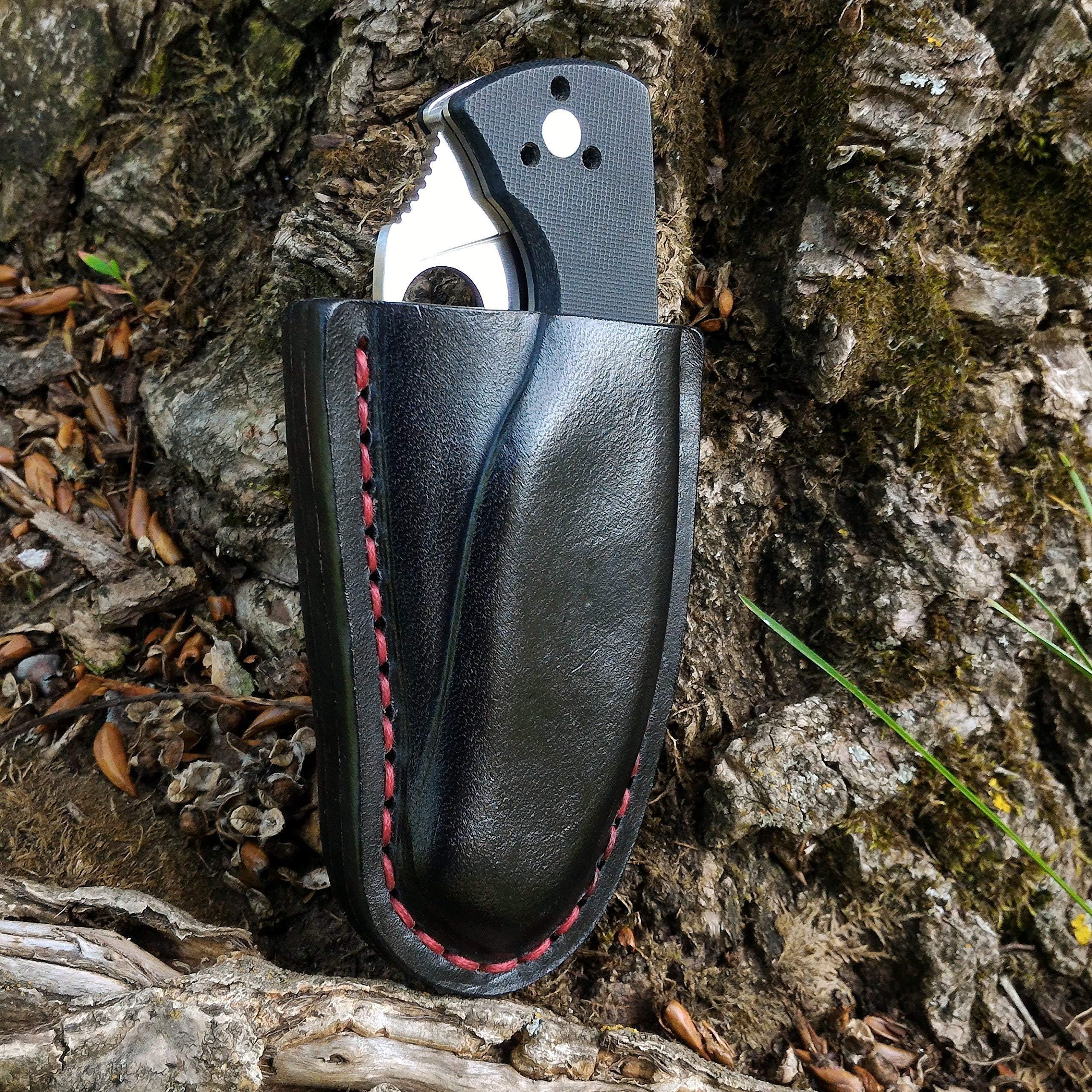 Friction sheath with belt loop for Spyderco Tenacious, custom leather sheath, folding knife case, pocket knife leather case, folding knife edc