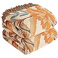 Boho Throw Blanket for Bed 60”x80”, 100% Cotton Woven Blanket for Couch Sofa, Ultra Soft 4-Layer Muslin Quilt with Floral Printed, Farmhouse Bed Blanket/Cover for Living Room Decor