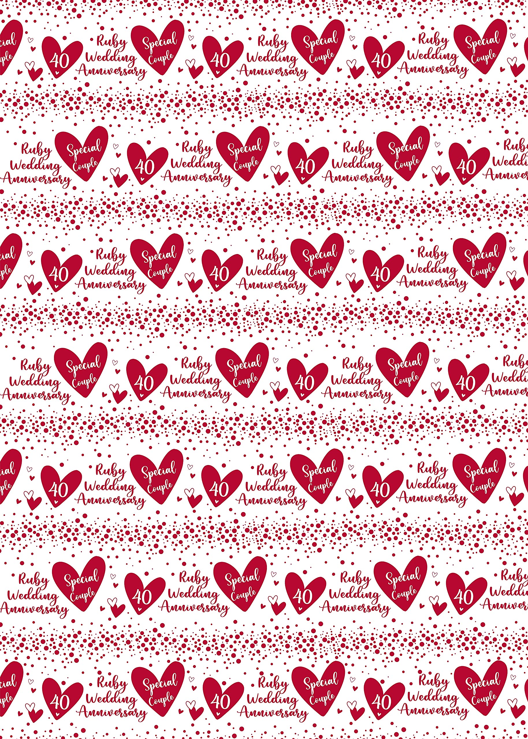 4 Sheets + 2 Matching Gift Tags 40th Wedding Anniversary Wrapping Paper Ruby Wedding Anniversary Giftwrap (BGC)