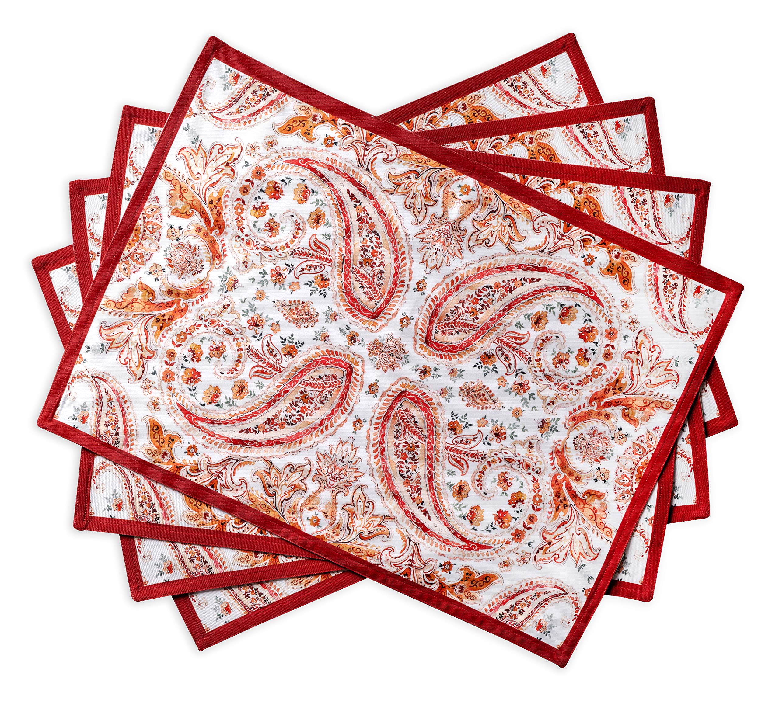 Maison d' Hermine Placemats Set of 4 100% Cotton Washable Cloth Place Mats, Reusable Table Mats for Christmas Decorations Kitchen Dining Party Wedding Restaurant (Orient, 33 CM x 48 CM)