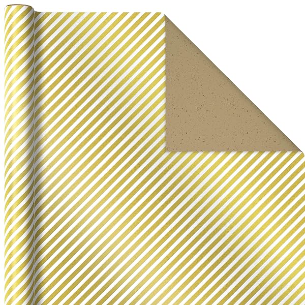 HALLMARK WHITE AND GOLD WRAPPING PAPER ROLLS FOR GRADUATION, BIRTHDAY, WEDDING, BRIDAL SHOWER, ALL OCCASION – BROWN KRAFT GIFT WRAP (SET OF 3 REVERSIBLE ROLLS: 75 SQ. FT. TTL.)