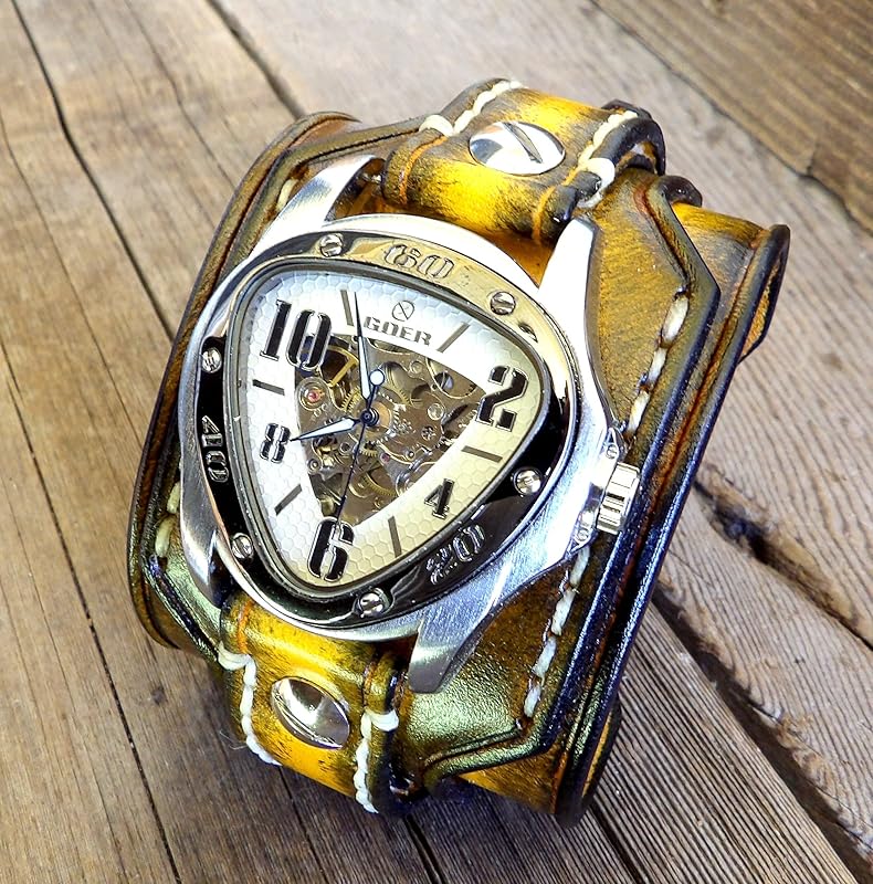Amazon.com: Tobacco Brown Leather Watch Cuff, Men's watch, Leather