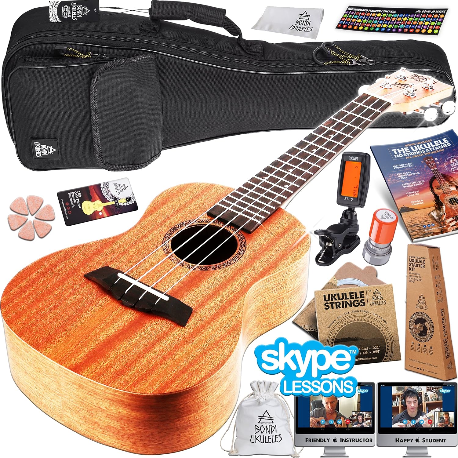 Official Ukulele Starter Kit by BONDI UKULELES with SKYPE Lesson, Video