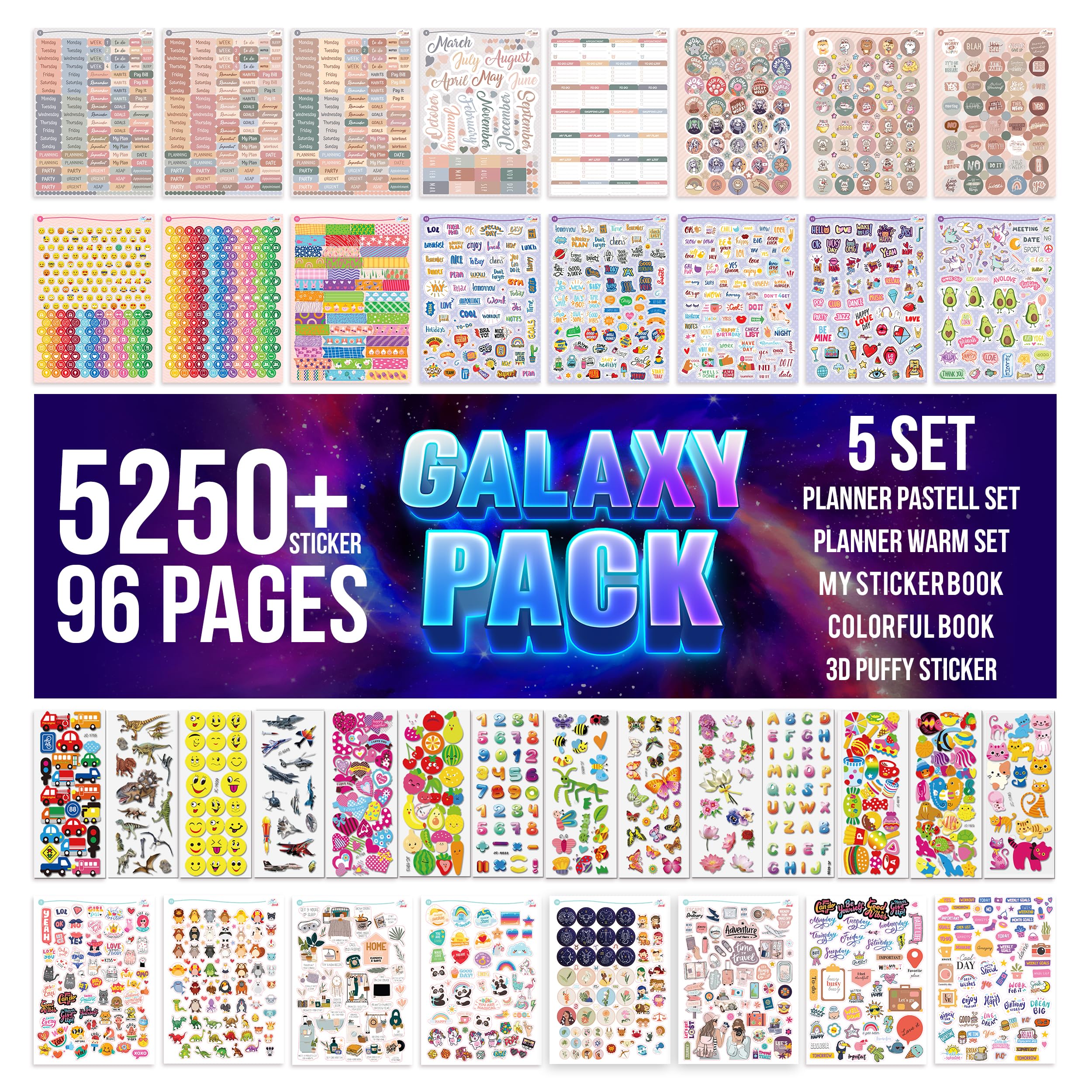 colortouch 3D Stickers - 5250+ Pcs. 96 Sheets 3D Puffy Stickers for Kids & Adults - Dinosaurs, Cars, Animals - Bullet Journal, Scrapbook — image 1