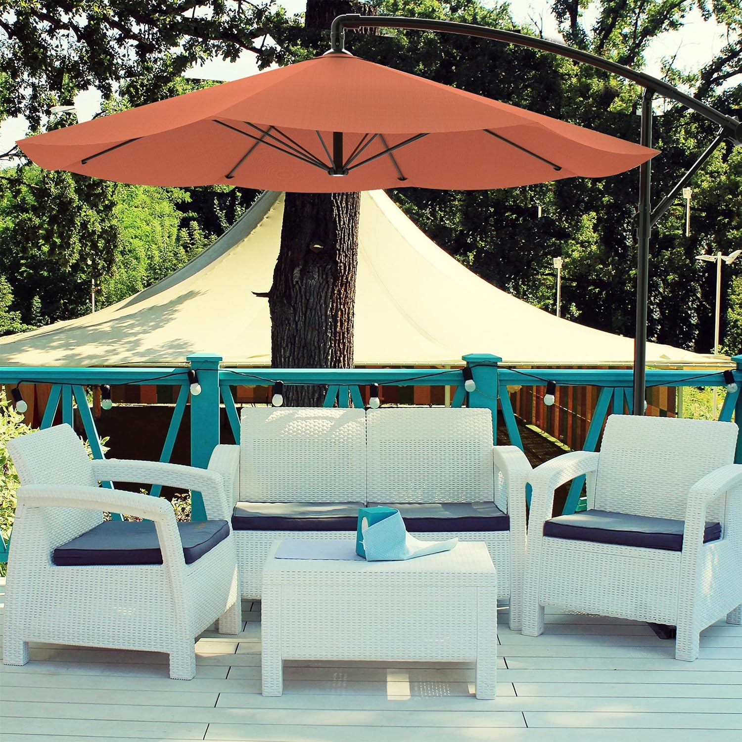 Blue 10 Ft Pure Garden Patio Umbrella Porch Shade With Easy Crank And Auto Tilt Outdoor Table Umbrella For Deck Backyard Poolside Balcony Umbrellas Patio Furniture Accessories