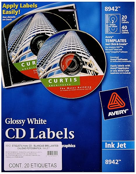 Amazon.com : Avery CD Labels, Inkjet Glossy, 20 Pack, White (8942) : Printer Labels : Office 