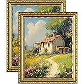 eletecpro 8x10 Picture Frames Set of 2, Vintage Frames with Glass Cover, 8 by 10 Gold Photo Frame Displays 5x7 Photo with Mat or 8x10 without Mat for Tabletop or Wall Decor, Gold