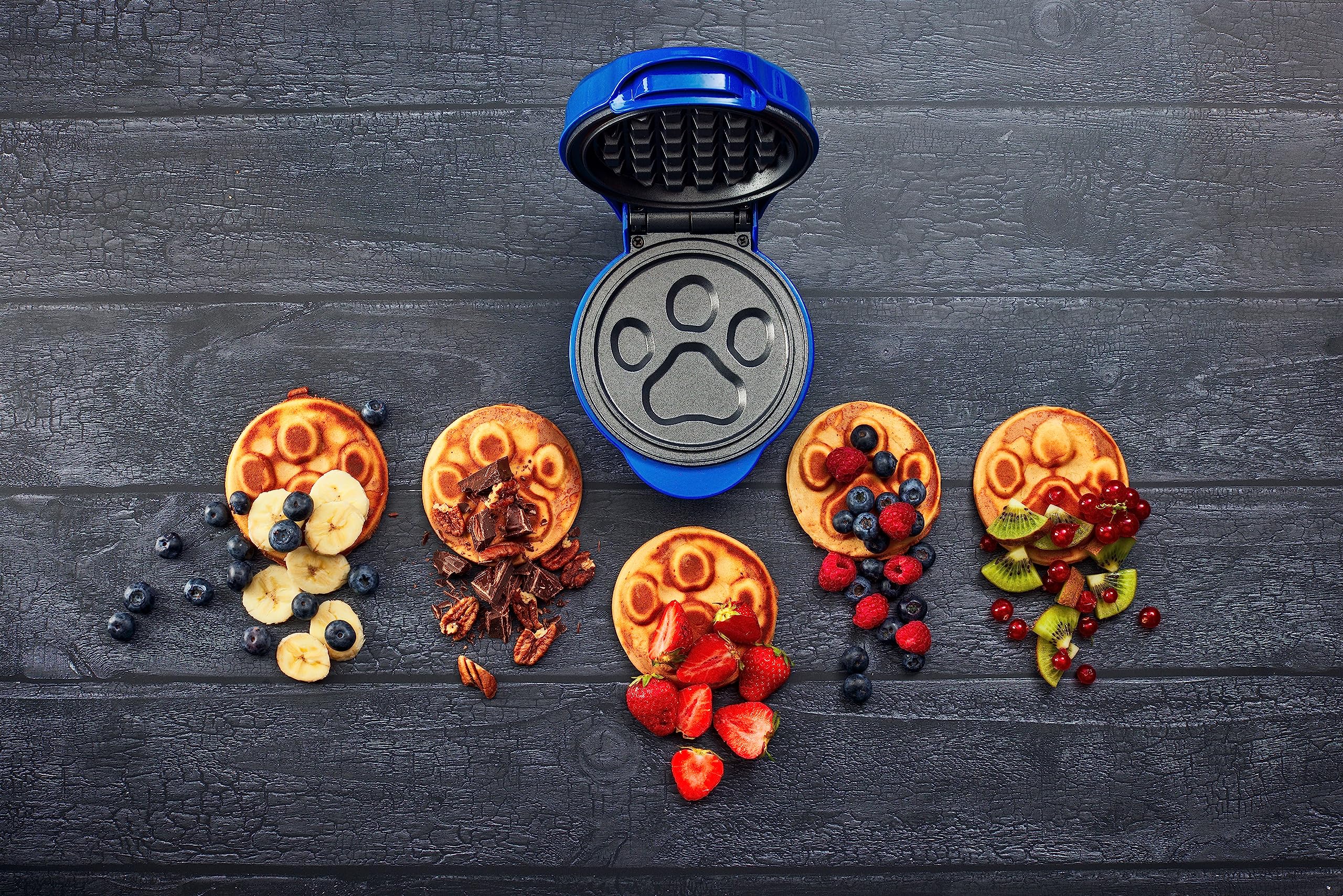 Mini-Waffeleisen im einzigartigen Paw Patrol Design, für Kindergeburtstage, Ostern & Weihnachten, inkl. Backampel, Waffelgröße: Ø 10cm, offizielles Lizenzprodukt, Farbe: Blau 5