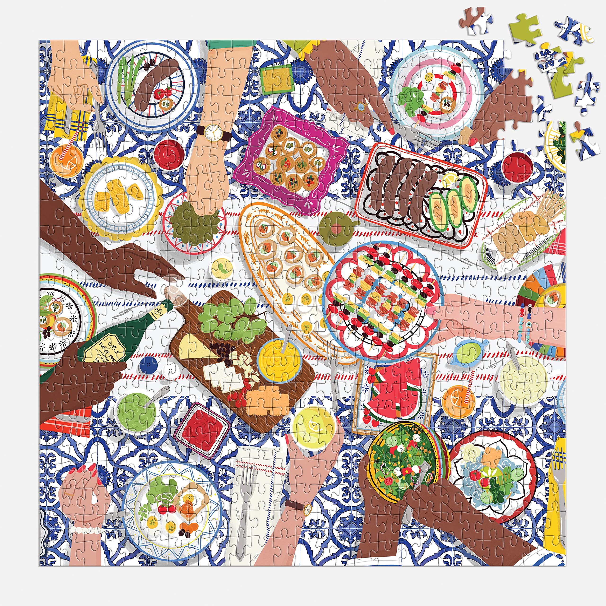 Galison Gather Together – 500 Piece Puzzle Fun and Challenging Activity with Bright and Bold Artwork of Mediterranean Vignette of Friends and Family for Adults and Families