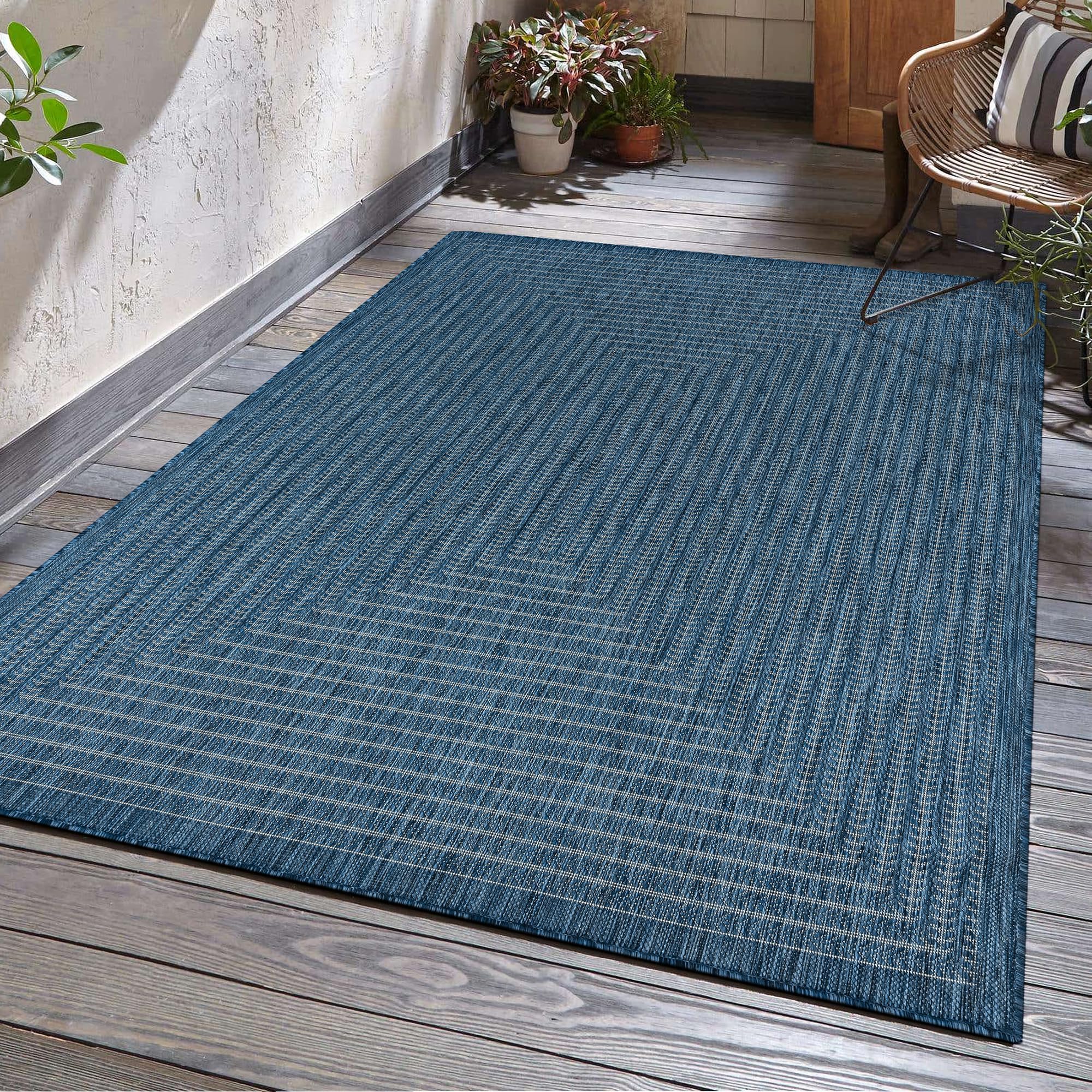 Adiva Rugs Outdoor Indoor Area Rug, Weather Resistant, Easy to Clean, Stain Resistant Floor Mat for Dining Room, Backyard, Deck, Patio (Azure Denim Blue, 10' x 14')