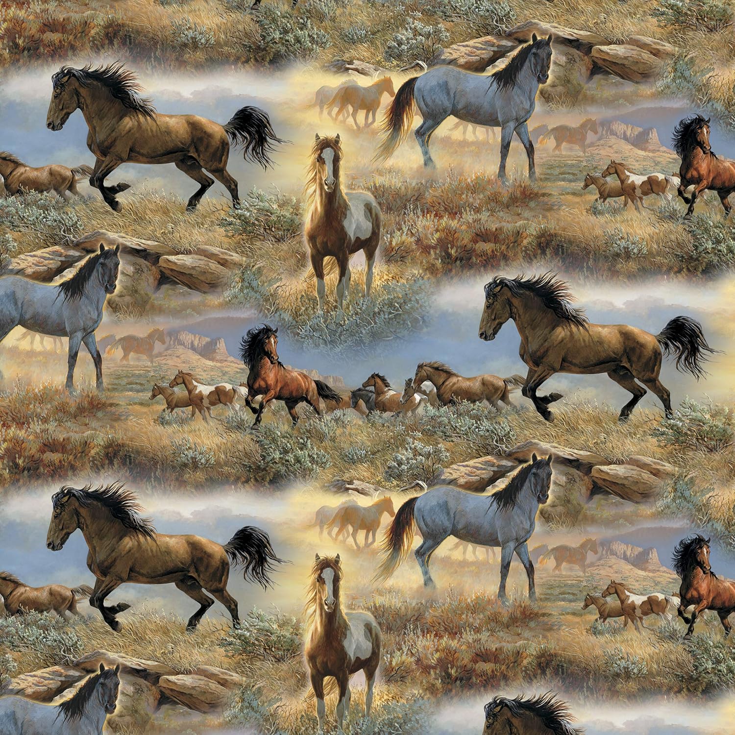 Horses on The Prairie Cotton Fabric by 