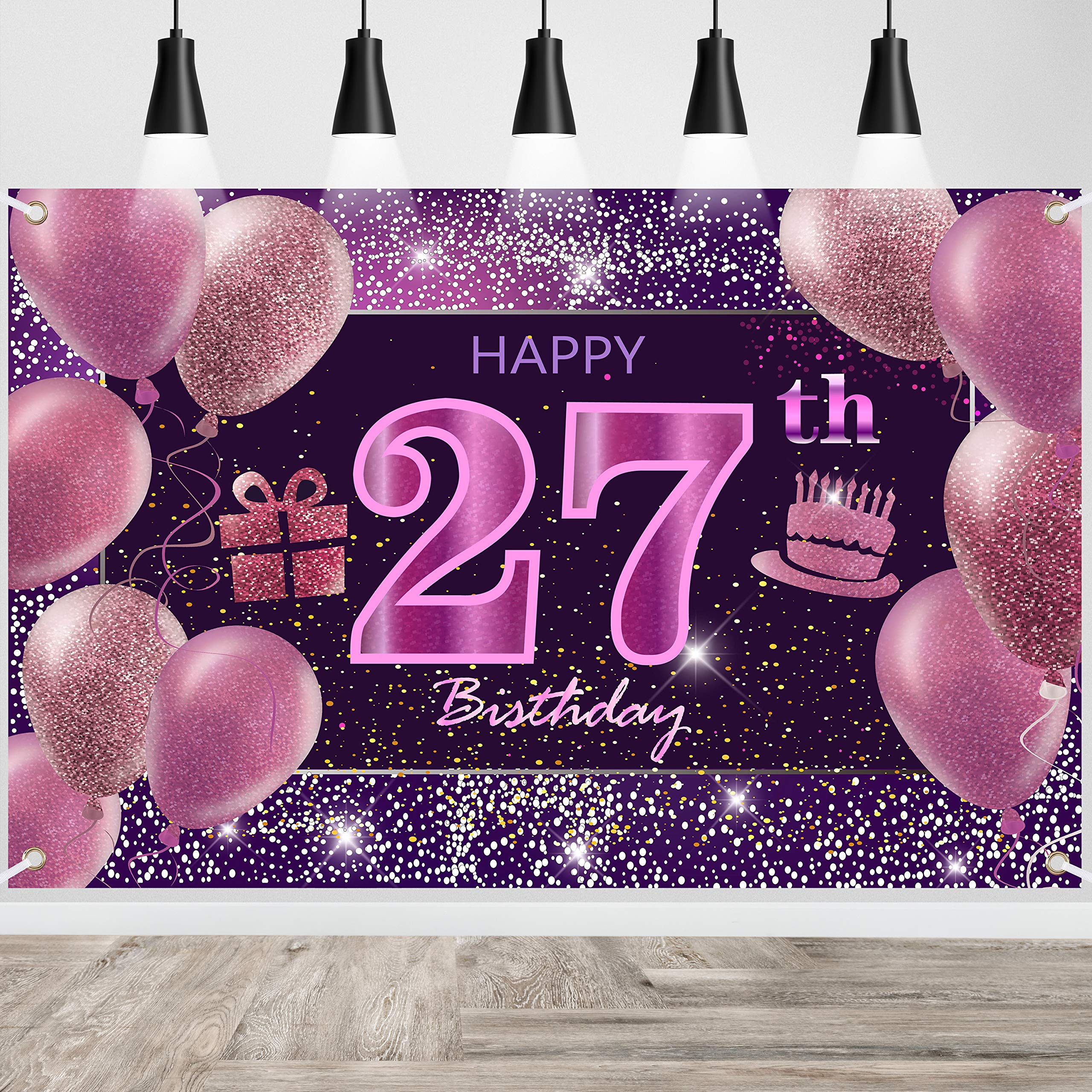IMISI 27th Birthday Decorations - Happy Birthday Banner, Pink Backdrop for Party