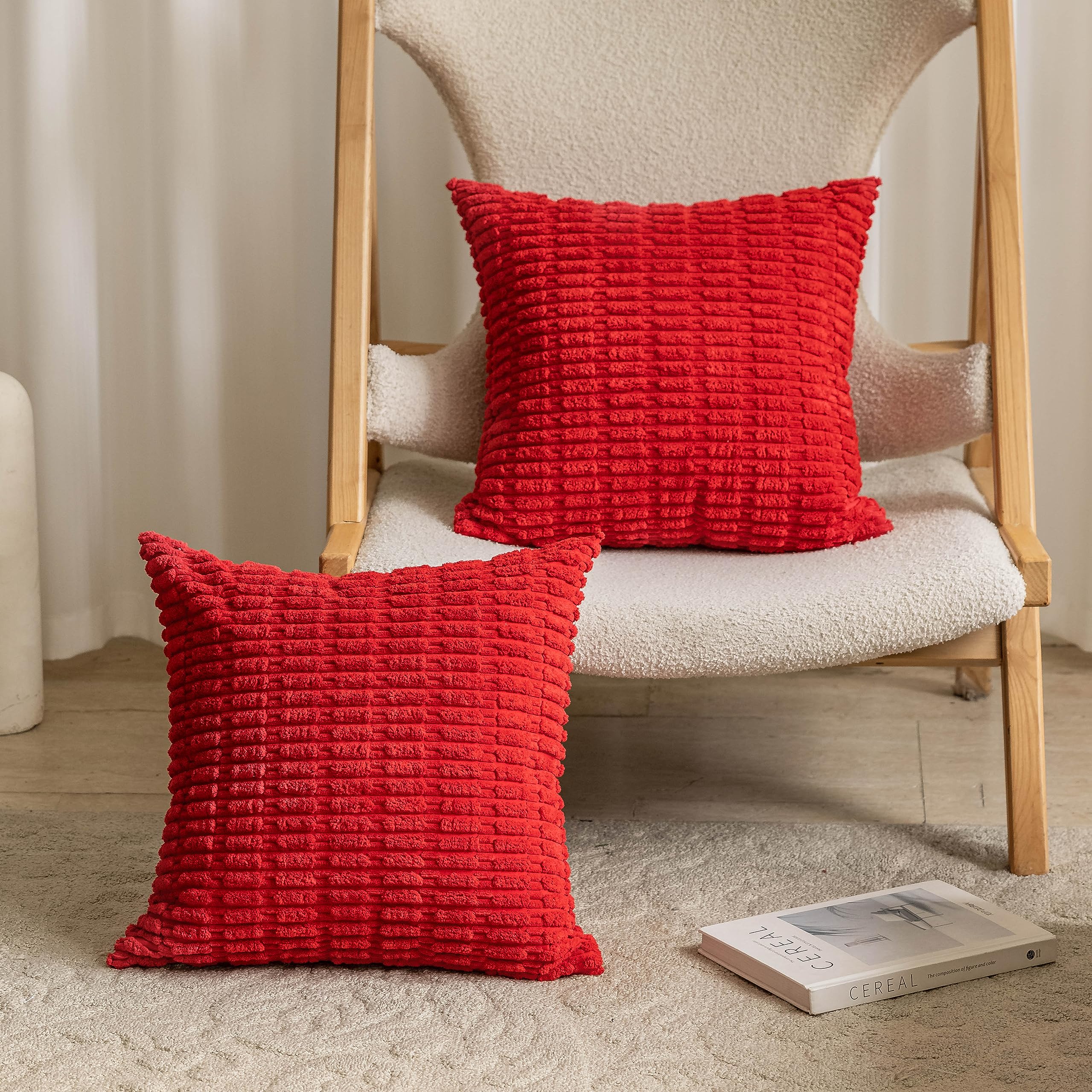Home Brilliant Red Cushion Covers Lovely Corduroy Cushions Covers 45 x 45 for Garden Patio Tent Wedding Cushions Cover for Indoor Outdoor Party, 2 pcs, Red, 45cm