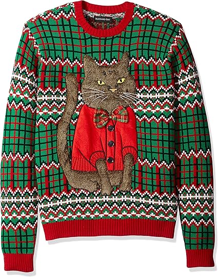 Blizzard Bay Men's Ugly Christmas Sweater Cat, Red/Green, Medium at Amazon Menâs Clothing store