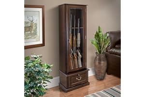 American Furniture Classics 650 Wood Gun Display Cabinet with Tempered Glass Door and Ammo Storage, 8 Gun, Espresso Brown, 1 