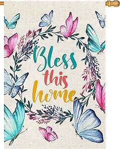 Atenia Butterfly Garden Porch Flag, Double Sided Garden Outdoor Yard Spring Decorative Home Flags for Summer Decor (House Size - 28X40)