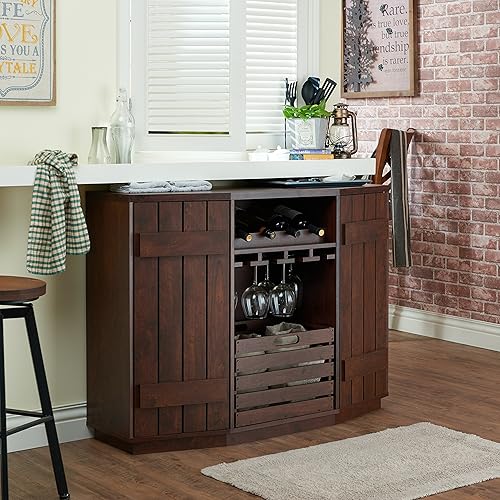 Farmhouse Liquor Cabinet with Stemware Racks #homebar #homebarliquorcabinet