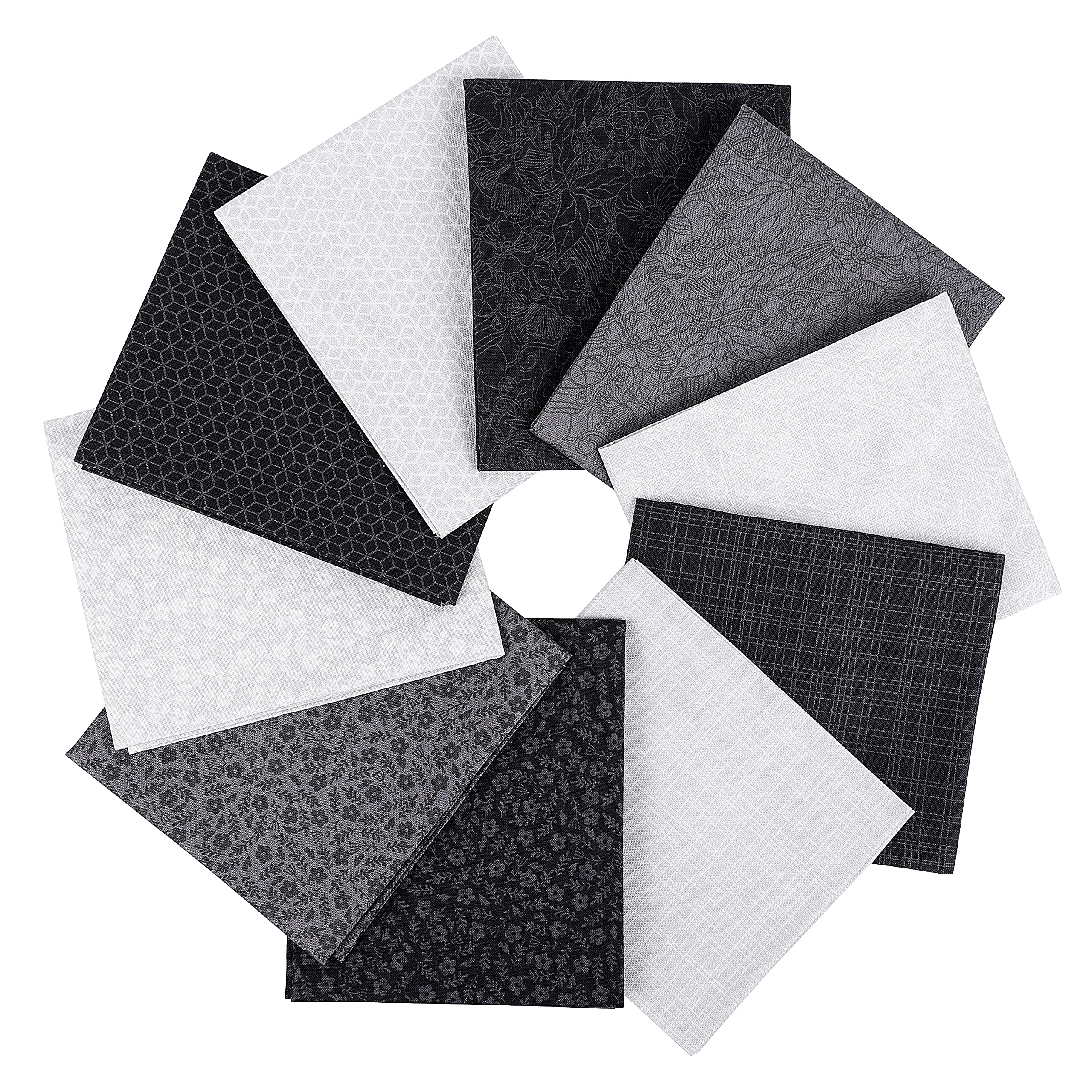 Craftido 10pcs 18”x21”(46x53cm) Fat Quarters Fabric Bundles - Medium Weight 145g - 100% Cotton Fabric for Quilting, Sewing, Patchwork, DIY and Handmade Crafts - Monochrome — image 1