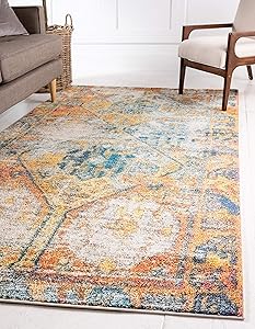 Unique Loom Monterey Collection Tribal Bohemian Vintage Bright Colors Beige Area Rug (4' 0 x 6' 0)