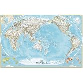 National Geographic World Classic, Pacific Centered Wall Map - Extra Large - 73 x 48 inches - Art Quality Print