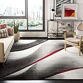 SAFAVIEH Hollywood Collection Area Rug - 9' x 12', Grey & Red, Mid-Century Modern Design, Non-Shedding & Easy Care, Ideal for