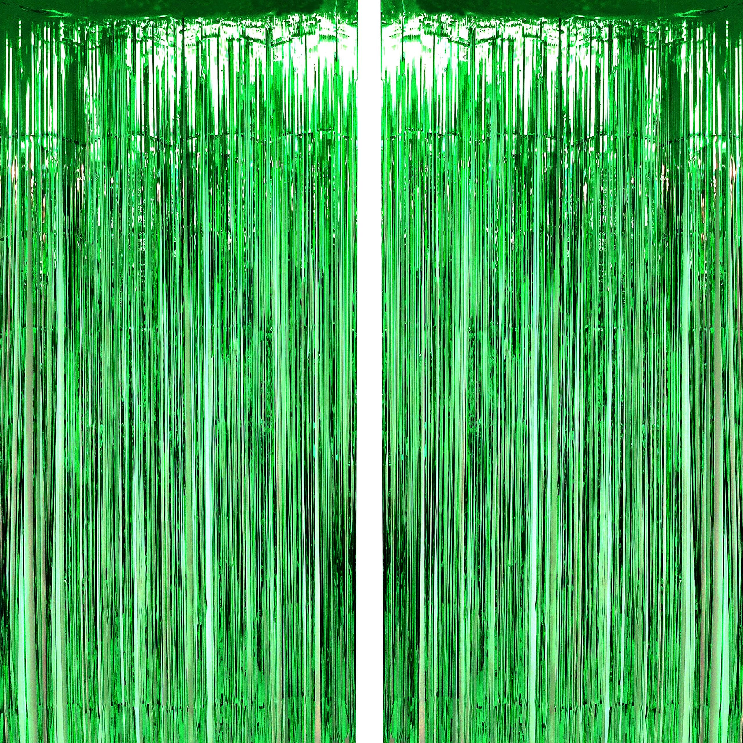 Green Tinsel Foil Fringe Curtains Tropical Jungle Safari Hawaiian Baby Shower Birthday Photo Backdrops Wedding Party Decor Photo Booth Props Backdrops Decorations