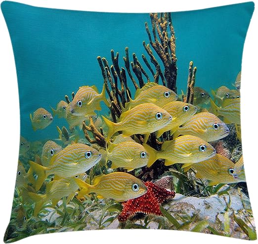 Amazon Com Lunarable Fish Throw Pillow Cushion Cover Shoal Of