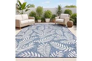 JONATHAN Y Palm Frond Indoor Outdoor Area Rug 8X10 Navy/Ivory, Nevis for Backyard, Patio, Porch, Easy-Cleaning, High Traffic, Pet-Friendly, Non-Shedding (SMB119B-8)