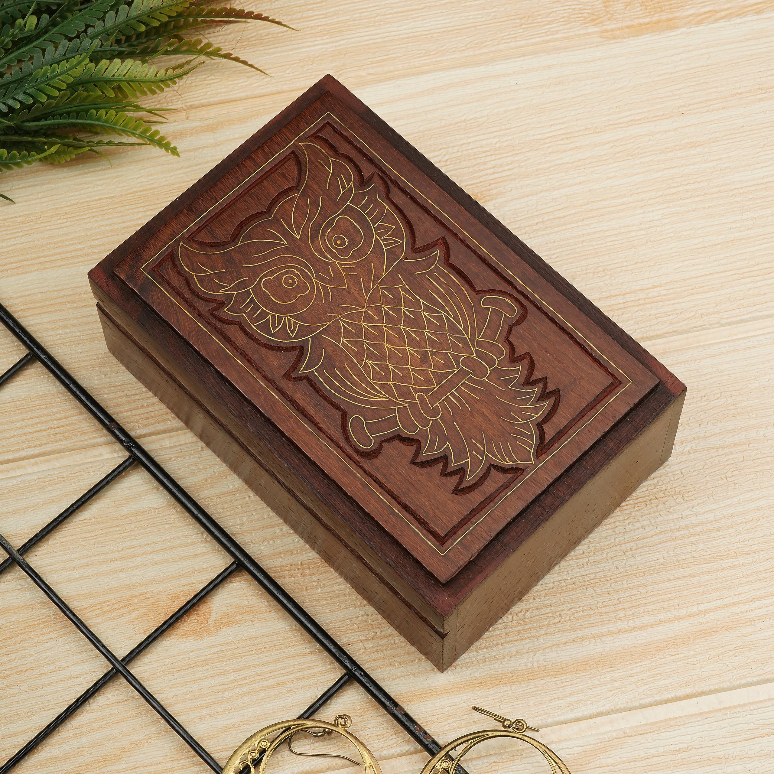 Ajuny Handcrafted Decorative Wooden Jewelry Box Owl Design Multipurpose Treasure Chest Jewellery Storage Organizer Trinket keepsake Earrings, Necklaces Watch Box, Great for Gifts