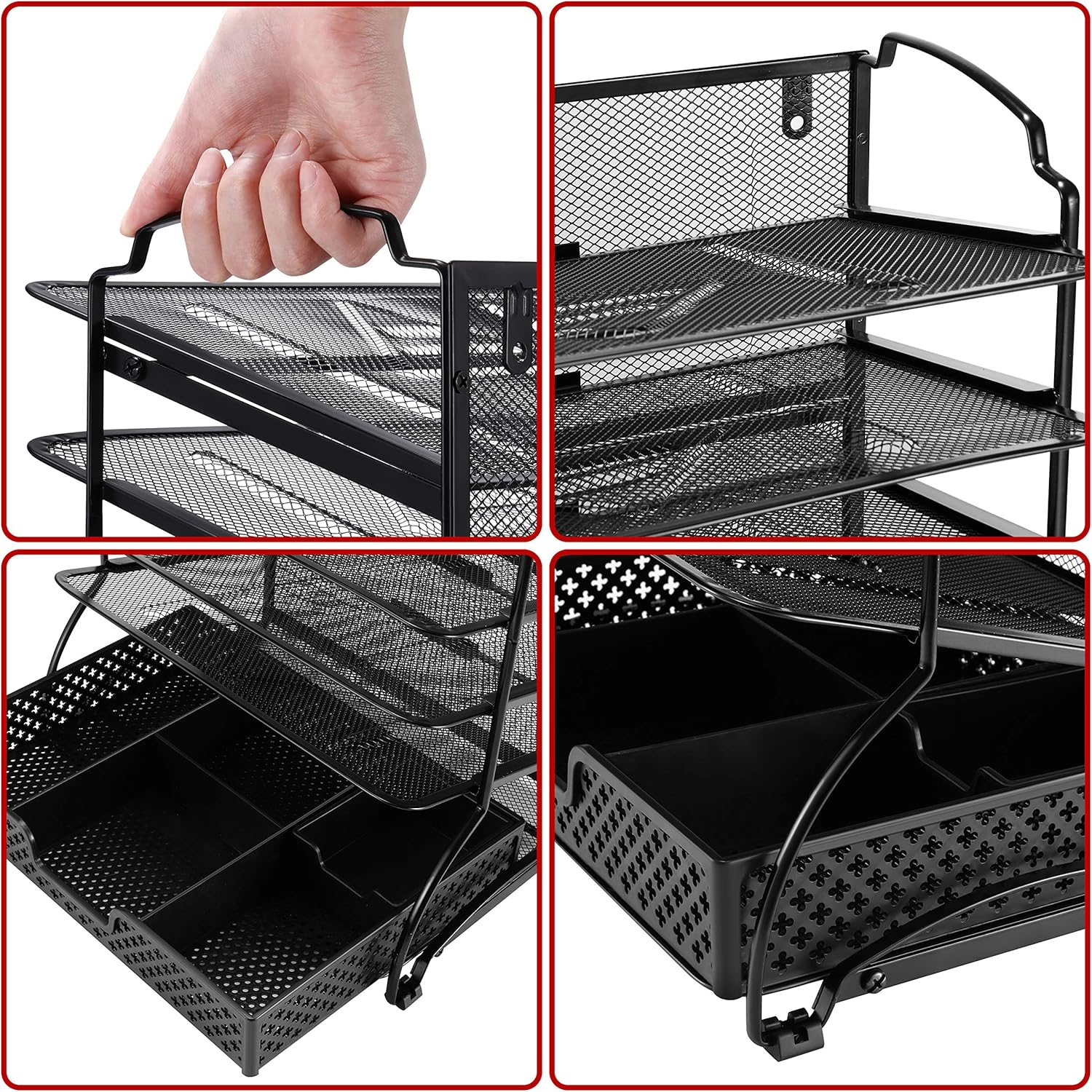 Simple Trending 5-Trays Mesh Desk File Organizer Vertical Document Letter Tray Wall File Holder with Plastic Drawer Organizer for Office Home, Black : Office Products