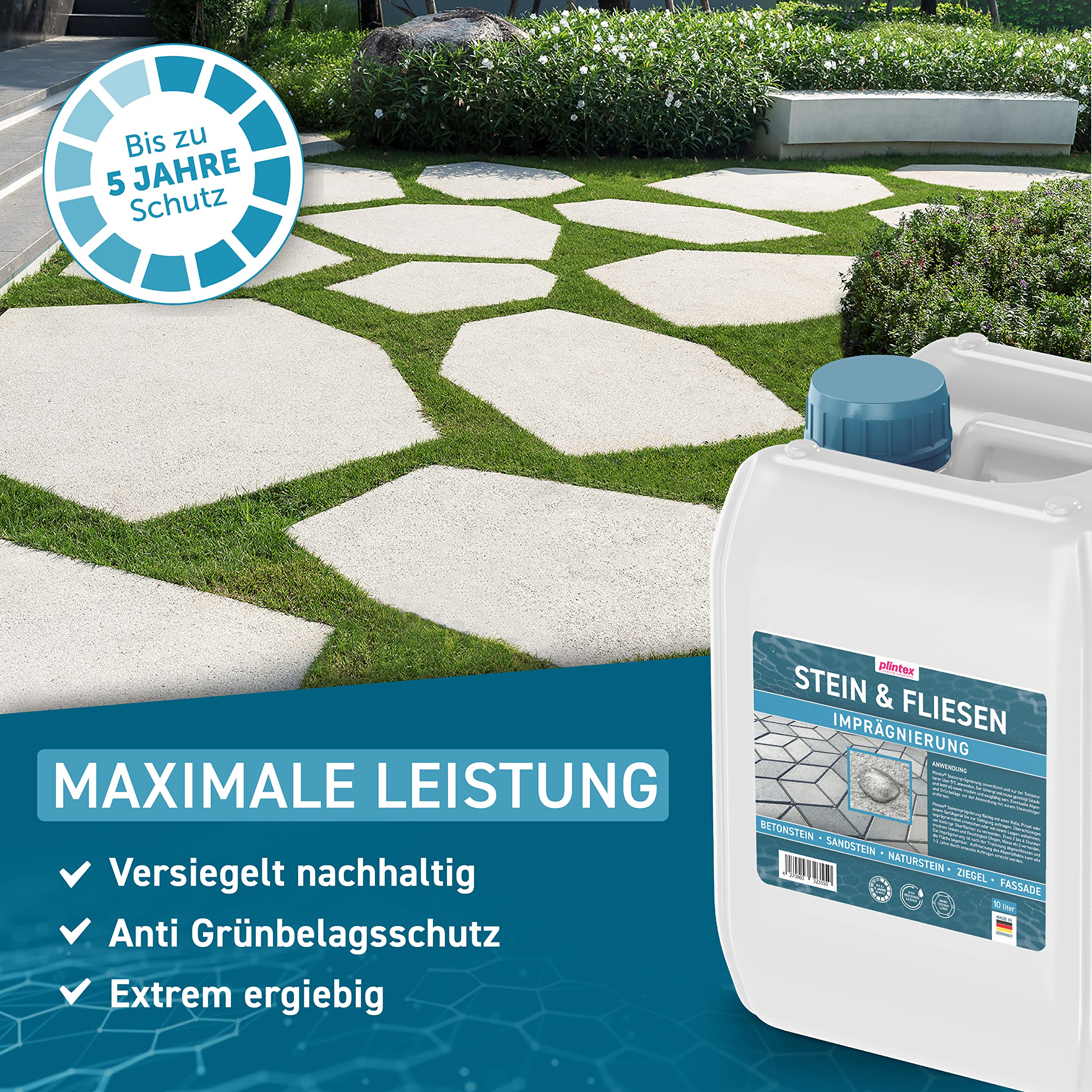 PLINTEX® Steinimprägnierung Außen & Innen 5 L für ca 40-60m² - Universelle Fassaden & Stein Imprägnierung für Naturstein, Beton, Granit & Pflasterstein - Stein-Versiegelung 2