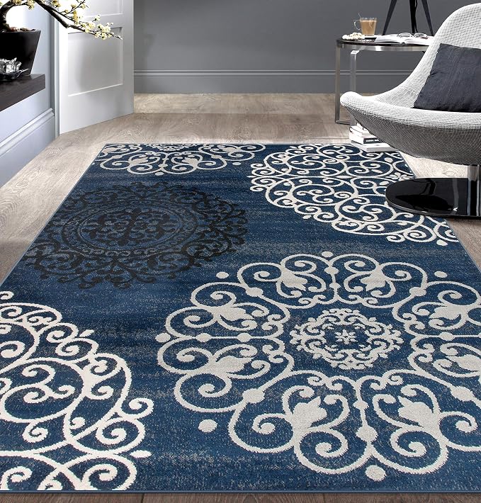 Contemporary Modern Floral Area Rug, 7'10" x 10'2", Navy Amazon.ca Home & Kitchen