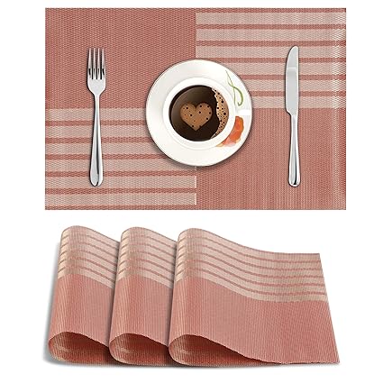HOKIPO PVC Vinyl Washable Table Mats for Dining Table - 45x30 cm Placemats Set of 4, Red
