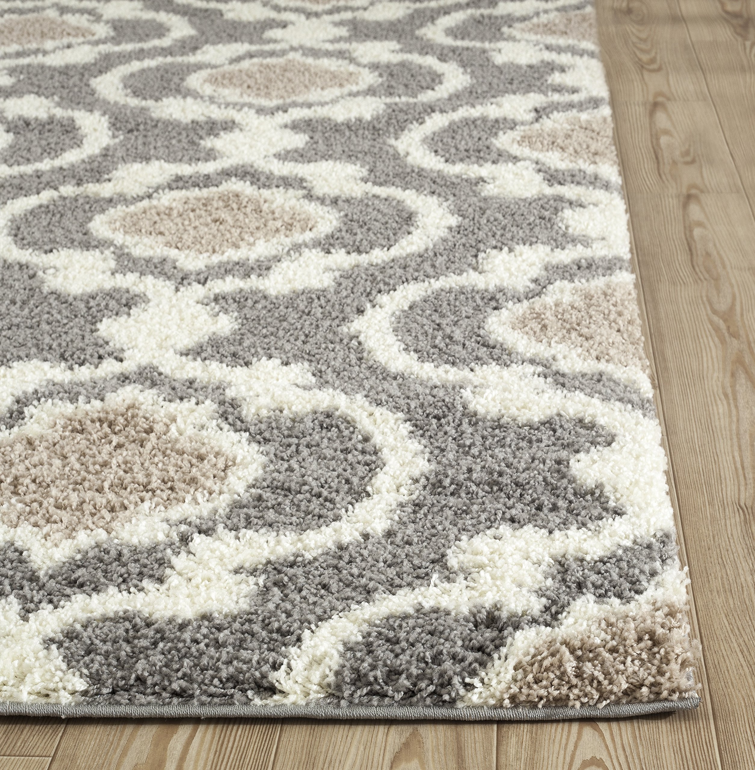 Cozy Moroccan Trellis Indoor Shag Area Rug, 5'3" x 7'3", Gray