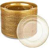 Ilyapa 100 Pack 6 Inch Disposable Dessert Plates, Plastic Clear Party Plate Sets for 100 Guests, Clear Appetizer and Cake Plates 6", Party & Dinner Accessories, Gold Glitter