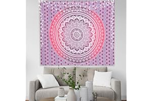 ANJANIYA Ombre Wall Hanging Bohemian Tapestry, Metallic Wall Art Bedspread, Psychedelic Hippie Mandala Dorm Décor for Hanging, Bedding, Beach Coverlet Curtain, Pink, 54"X60"