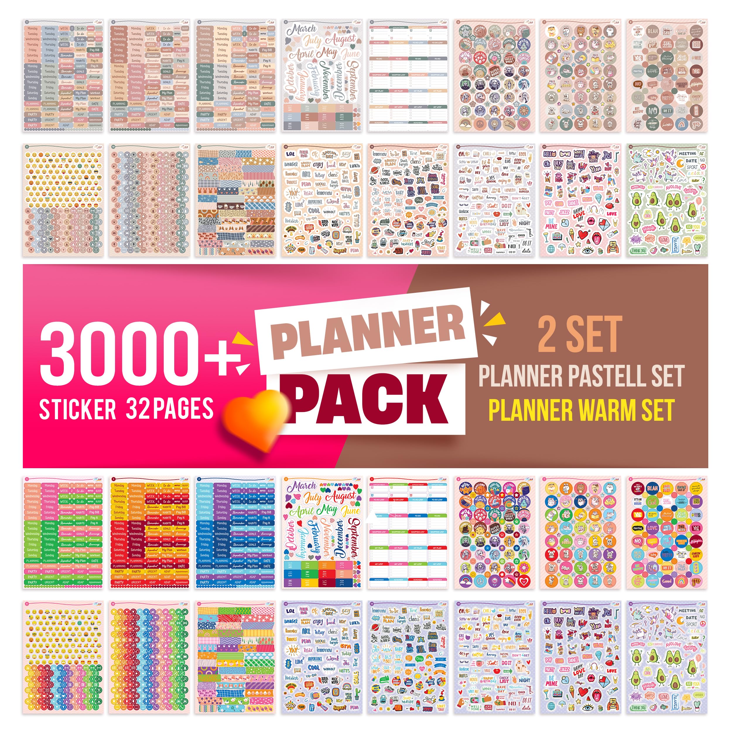 colortouch Planner Stickers Set - 3000+ Pcs Monthly, Weekly, Daily Sticker 32 Sheets - Scrapbook Sticker Collection for Calendar, Organizer, Journals - Essential Seasonal Planner Accessories — image 1