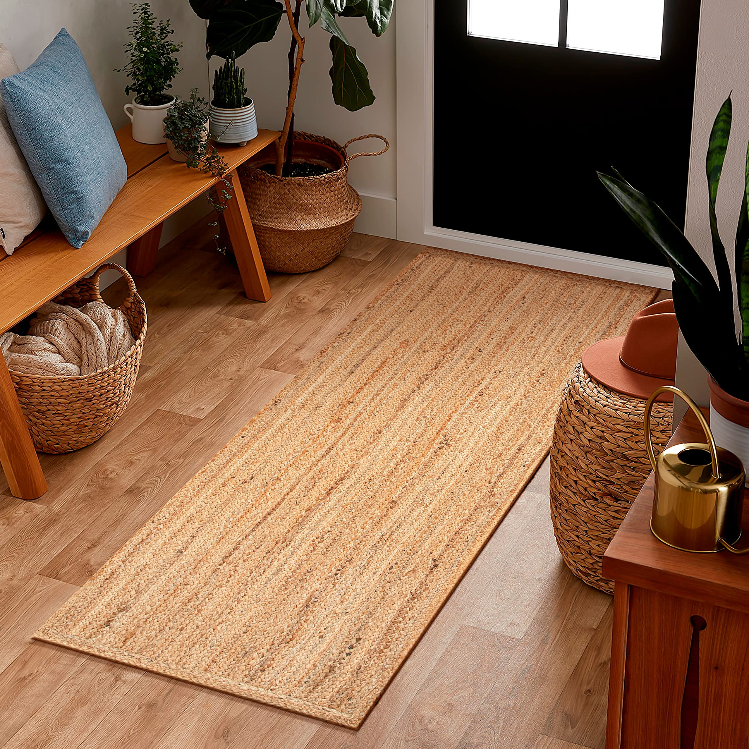 Jute Braided Runner Rug, Natural - 2x6 Feet, Farmhouse Hand Woven Coastal Runners for Hallways, Kitchen, Bedroom, Entry Door | Neutral Boho Beige Floor Carpet for Nursery, Balcony - 24x72 Inches
