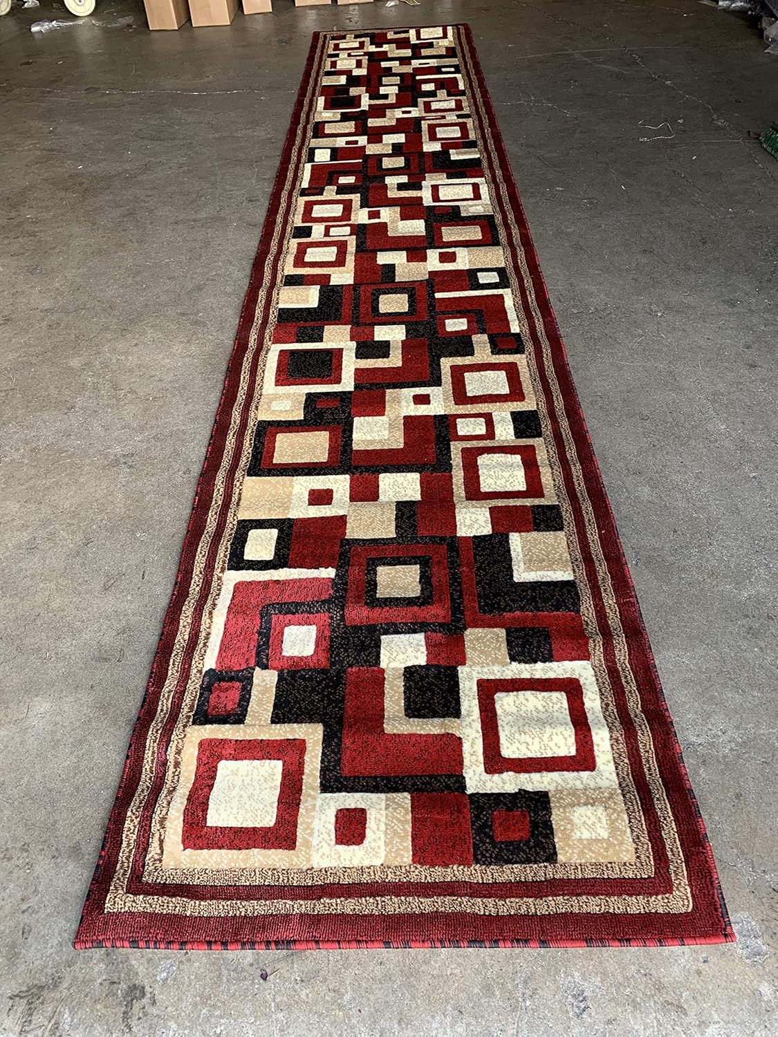 Amazon Com Modern Long Contemporary Geometric Runner Rug Red Black Brown Design 508 31 Inch X 14 Feet 5 Inch Home Kitchen
