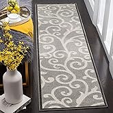 SAFAVIEH Washable Rug Outdoor Cottage Collection - 2'3" x 8' Runner, Grey, Non-Shedding & Easy to Clean, Ideal for Patio, Bac