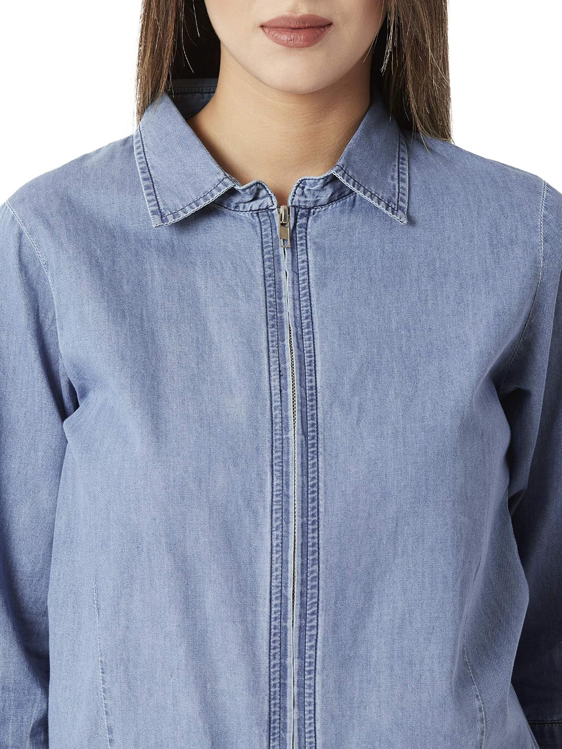 miss chase women's blue tie-up denim jacket