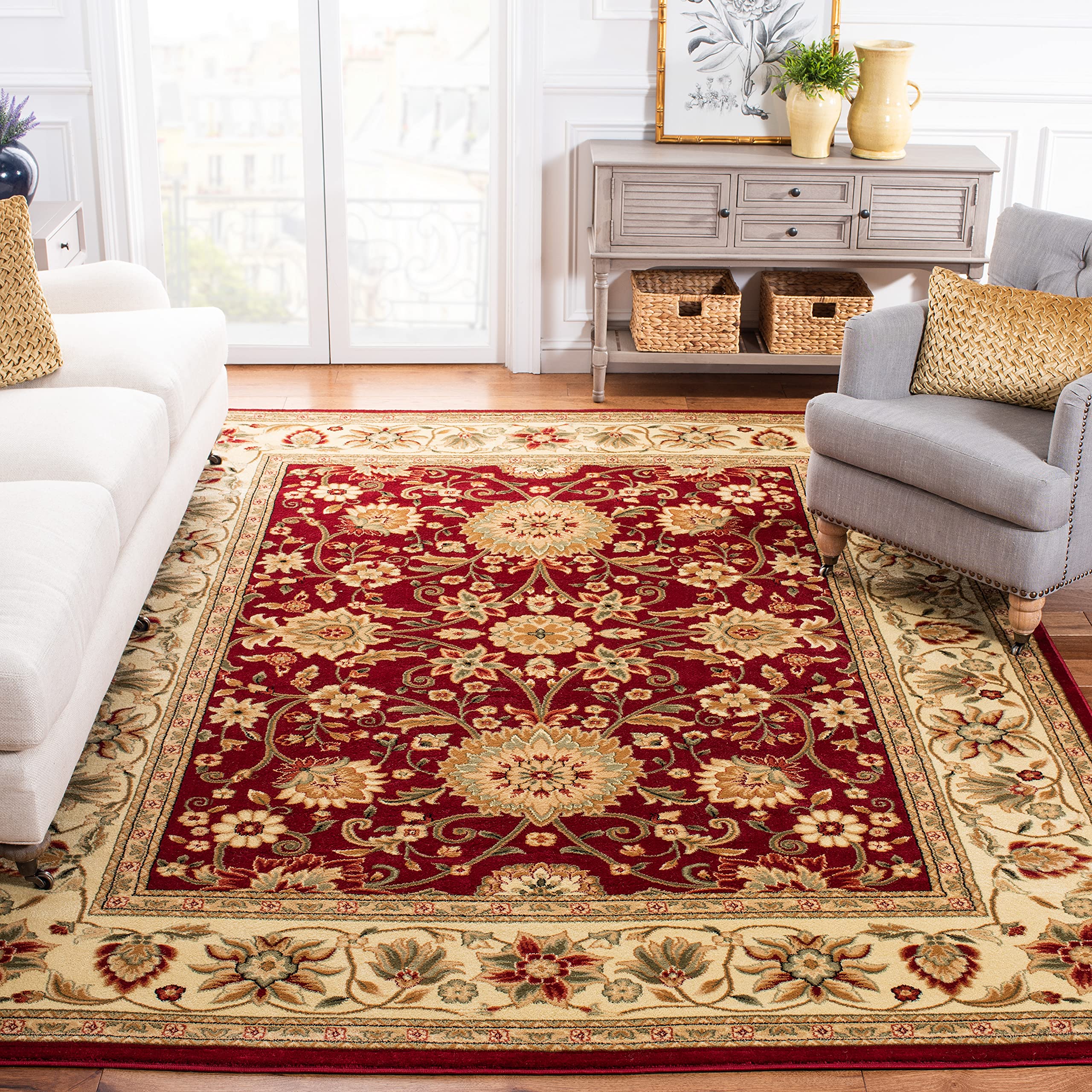 SAFAVIEH Lyndhurst Collection X-Large Area Rug - 12' x 18', Red & Ivory, Traditional Oriental Design, Non-Shedding & Easy Care, Ideal for High Traffic Areas in Living Room, Bedroom (LNH212F) Image SAFAVIEH Lyndhurst Collection X-Large Area Rug - 12' x 18', Red & Ivory, Traditional Oriental Design, Non-Shedding & Easy Care, Ideal for High Traffic Areas in Living Room, Bedroom (LNH212F) Image