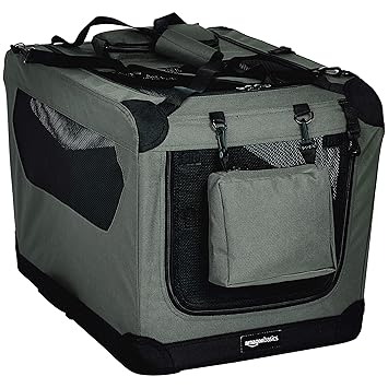 AmazonBasics Premium Folding Portable Soft Pet Dog Crate Carrier Kennel - 26 x 18 x 18 Inches, Grey