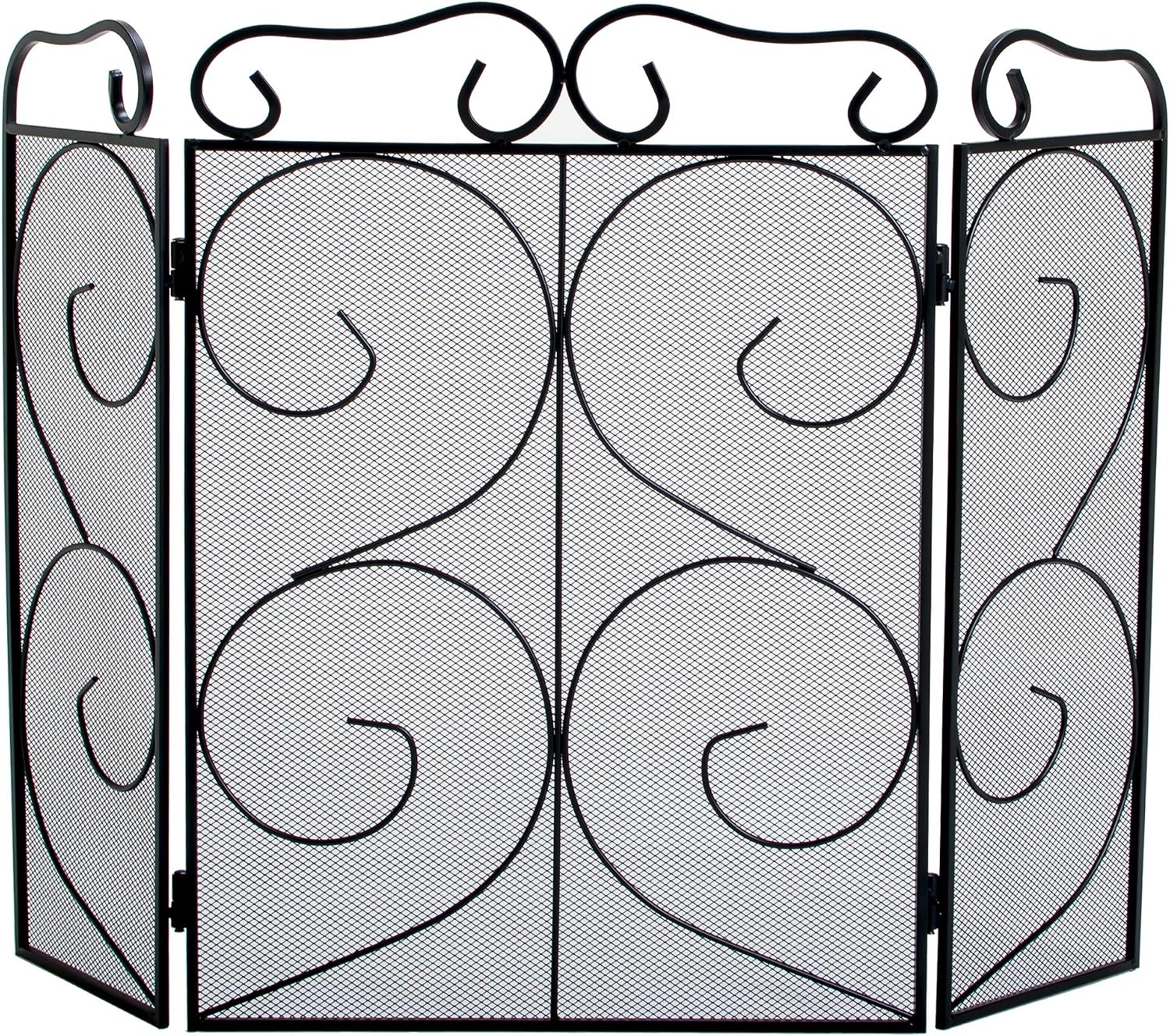 Fire Vida Tapton 3 Panel Fire Screen/Spark Fire Guard, Metal, Black, H 58 x W 81 x D 23 cm approx
