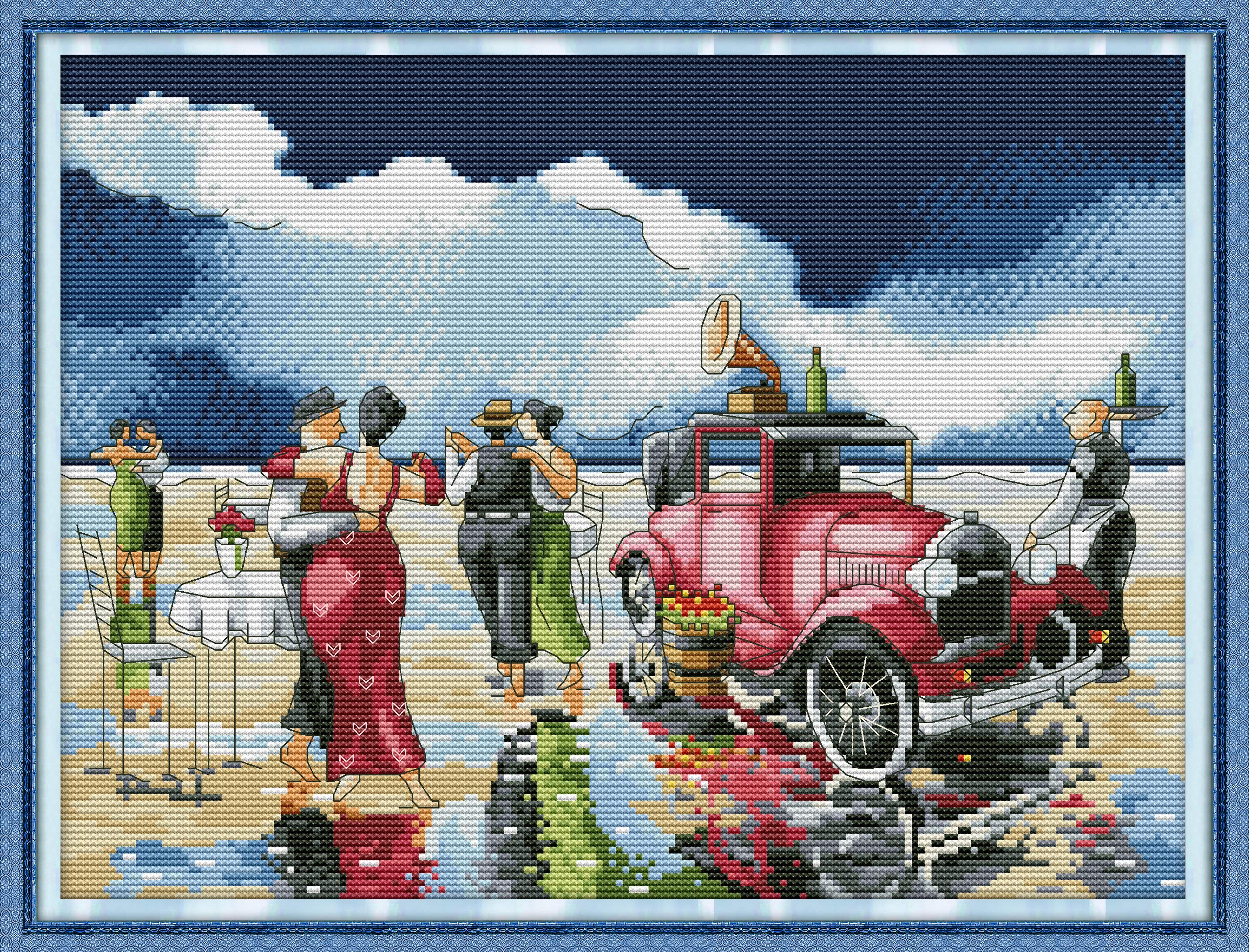 Stamped Cross Stitch Kits Beach Ball 14Count 38cmx31cm DIY Needle Work for Home Decor