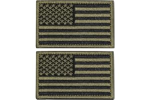 U-LIAN 2 PCS USA Flag Patch Tactical Morale Patch Embroidered American Flag Patch Hook Loop Fastener Backing Emblem,Army Green